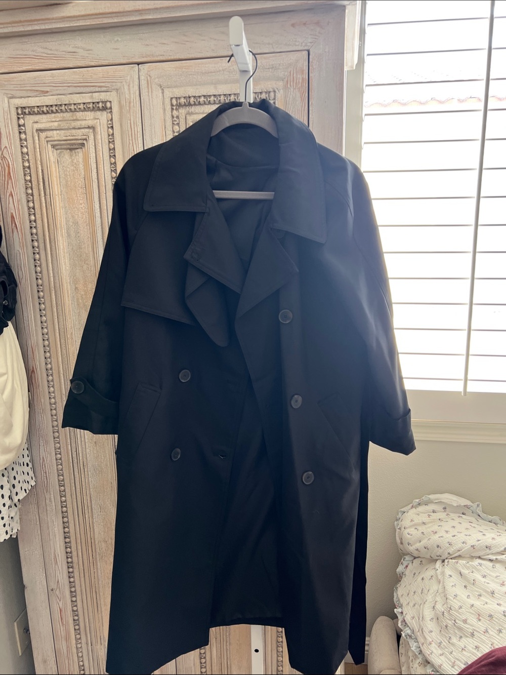 Women's Black Trench Coat - Timeless Double-Breasted Outerwear